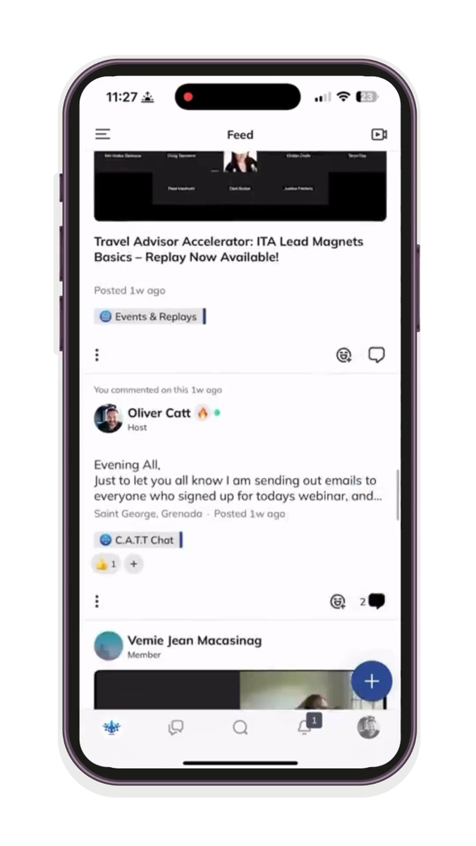 CATT travel advisor community mobile app CATT travel advisor community mobile app showing advisor conversations